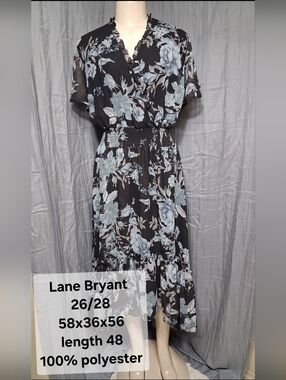 Lane Bryant Black Floral Maxi Dress with Pale Blue Blooms
